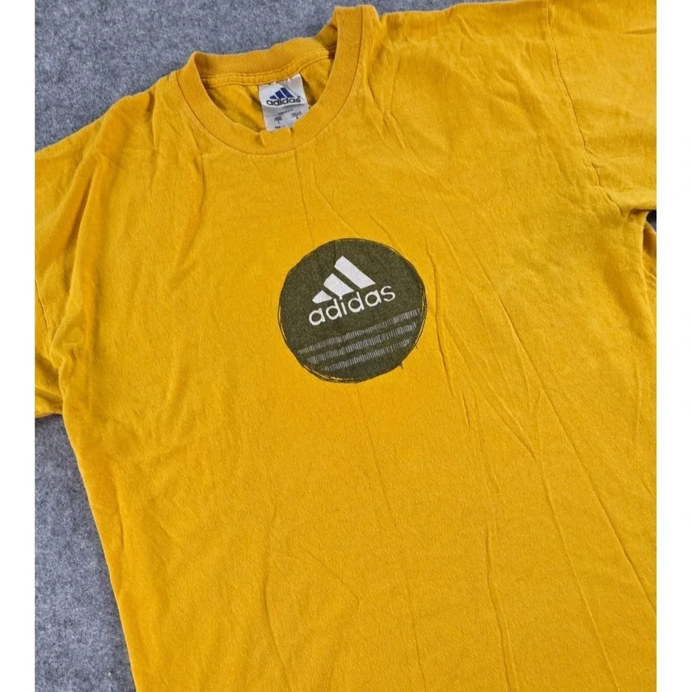 Vintage Adidas Graphic T-Shirt Yellow Men's L‎ Made In USA Gold Y2K